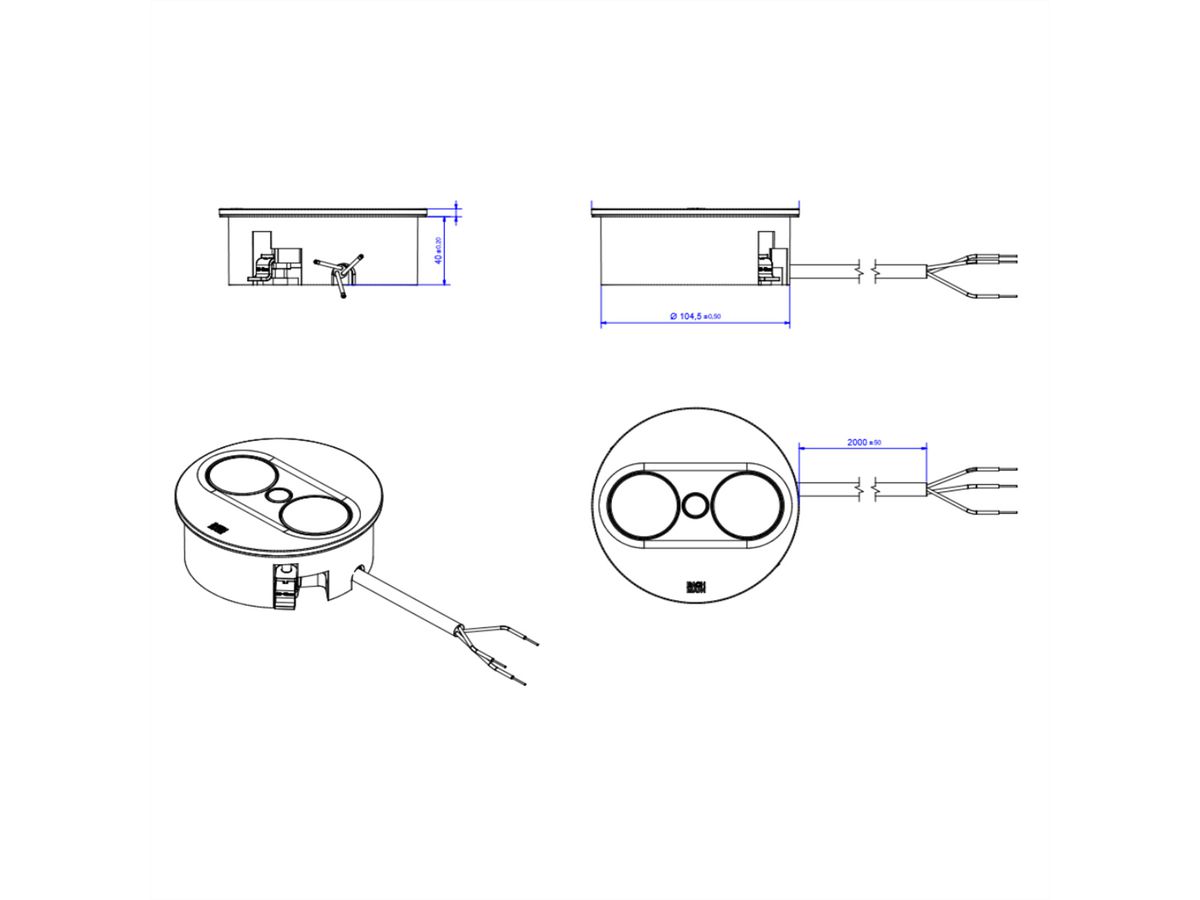 BACHMANN TWIST 2 1xUTE 1xUSB A/C 22W 2,0m AEH RAL9010 30GE rund