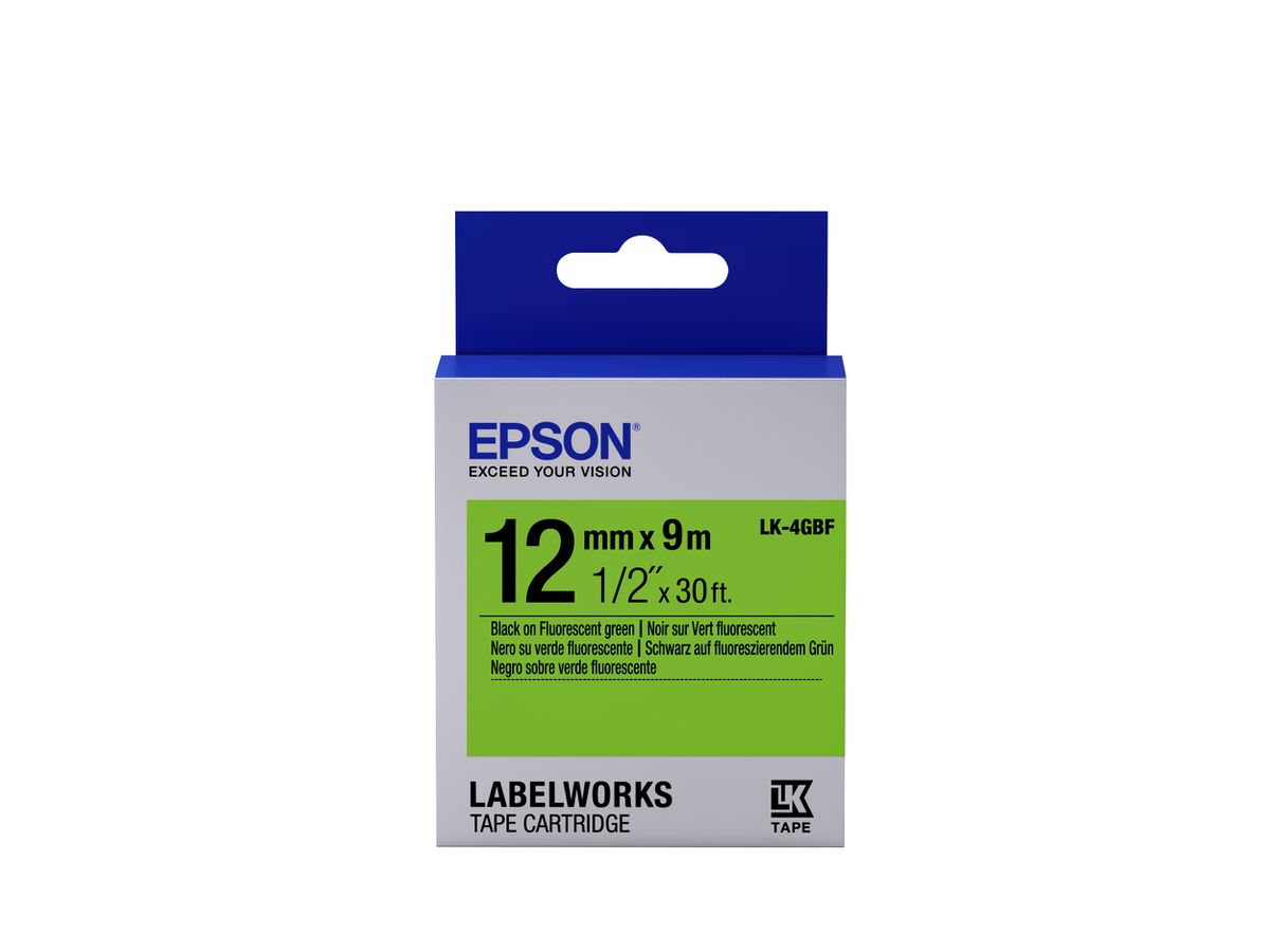 Epson Etikettenkassette LK-4GBF - Fluoreszierend - schwarz auf grün - 12mmx9m