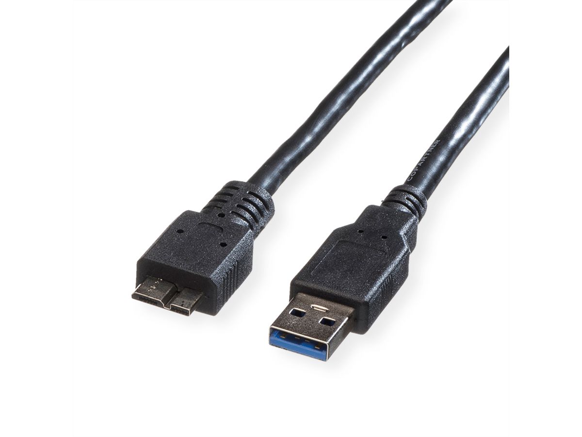 ROLINE USB 3.2 Gen 1 Kabel, A ST - Micro B ST, schwarz, 0,8 m