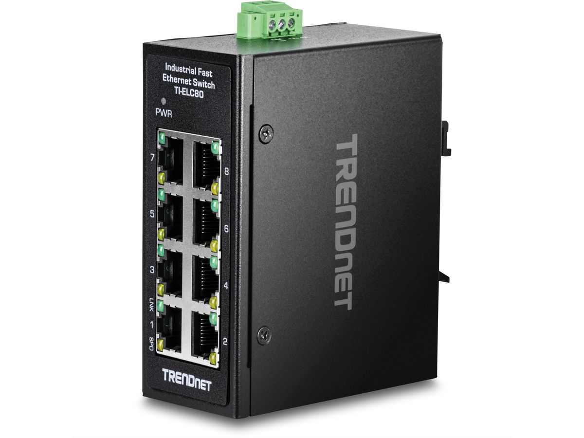 TRENDnet TI-ELC80 8-Port Ethernet Mini Switch Industrial DIN-Rail