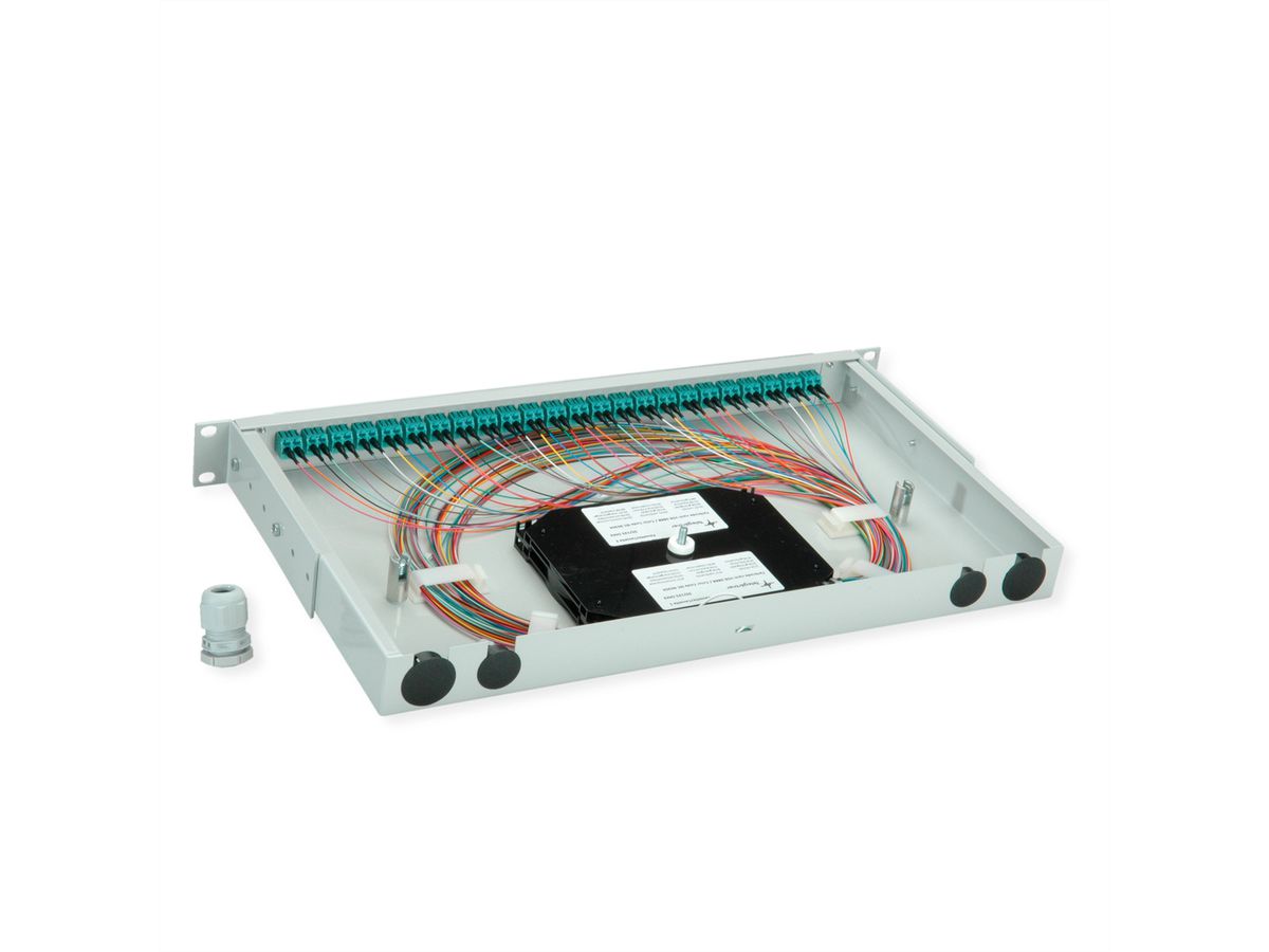 TELEGÄRTNER BASIS V LWL-Panel mit Kupplungen & Pigtails, 24x LC Duplex, türkis, OM3