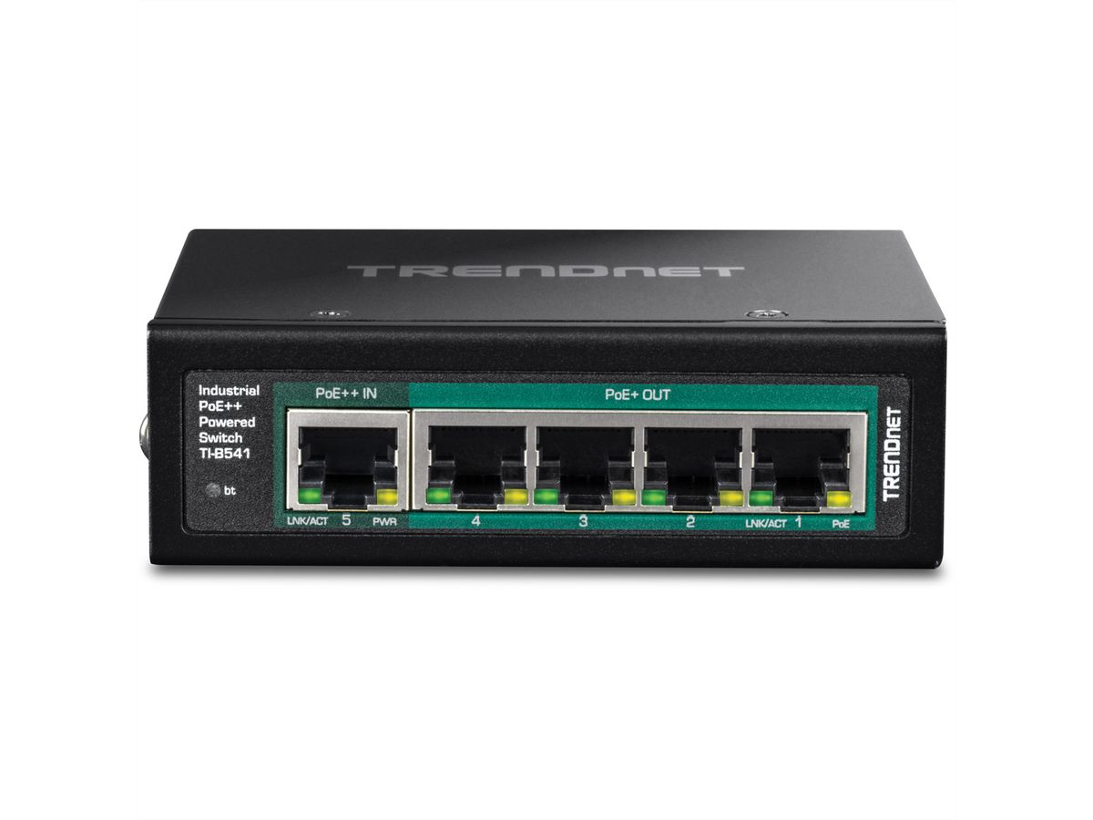 TRENDnet TI-B541 5-Port DIN-Rail Switch, PoE++ Powered mit PoE Pass-Through