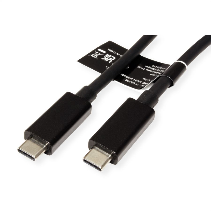ROLINE USB4 Gen 3 Kabel, Emark, USB C-C, ST/ST, 40Gbit/s, 100W, schwarz, 0,8 m