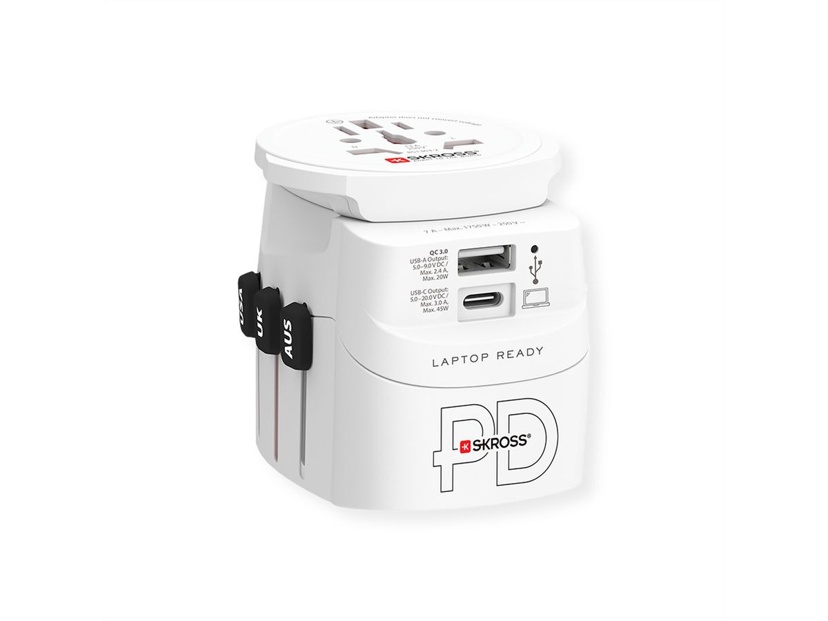 Skross PRO Light USB A/C 45PD World Reiseadapter, Weltweit