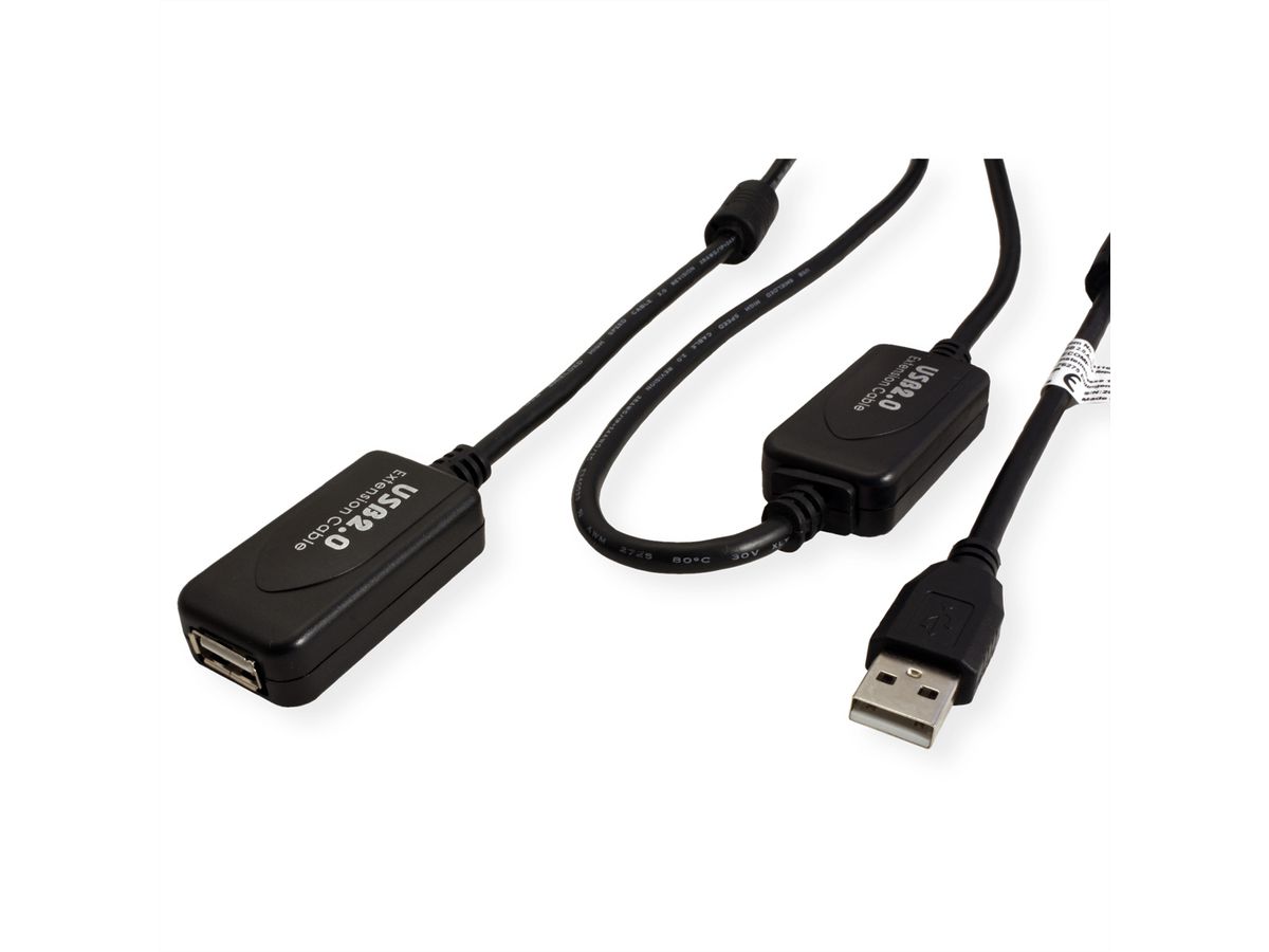 STANDARD USB 2.0 Verlängerung, aktiv, mit Repeater, schwarz, 15 m