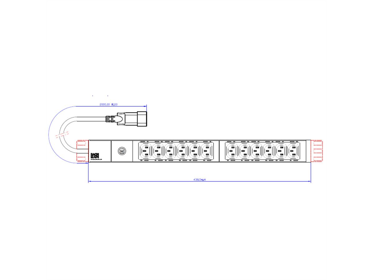 BACHMANN IT PDU ALU 19" 1HE 12 x C13 Buchse, Zuleitung C14 Stecker