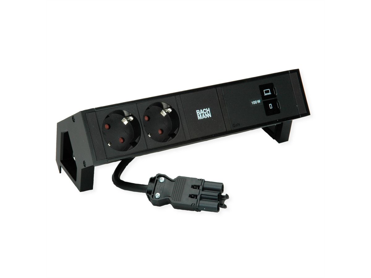 BACHMANN DESK2 2x CEE7/3, USB-C, USB-Charger 100W, GST18 0,2m