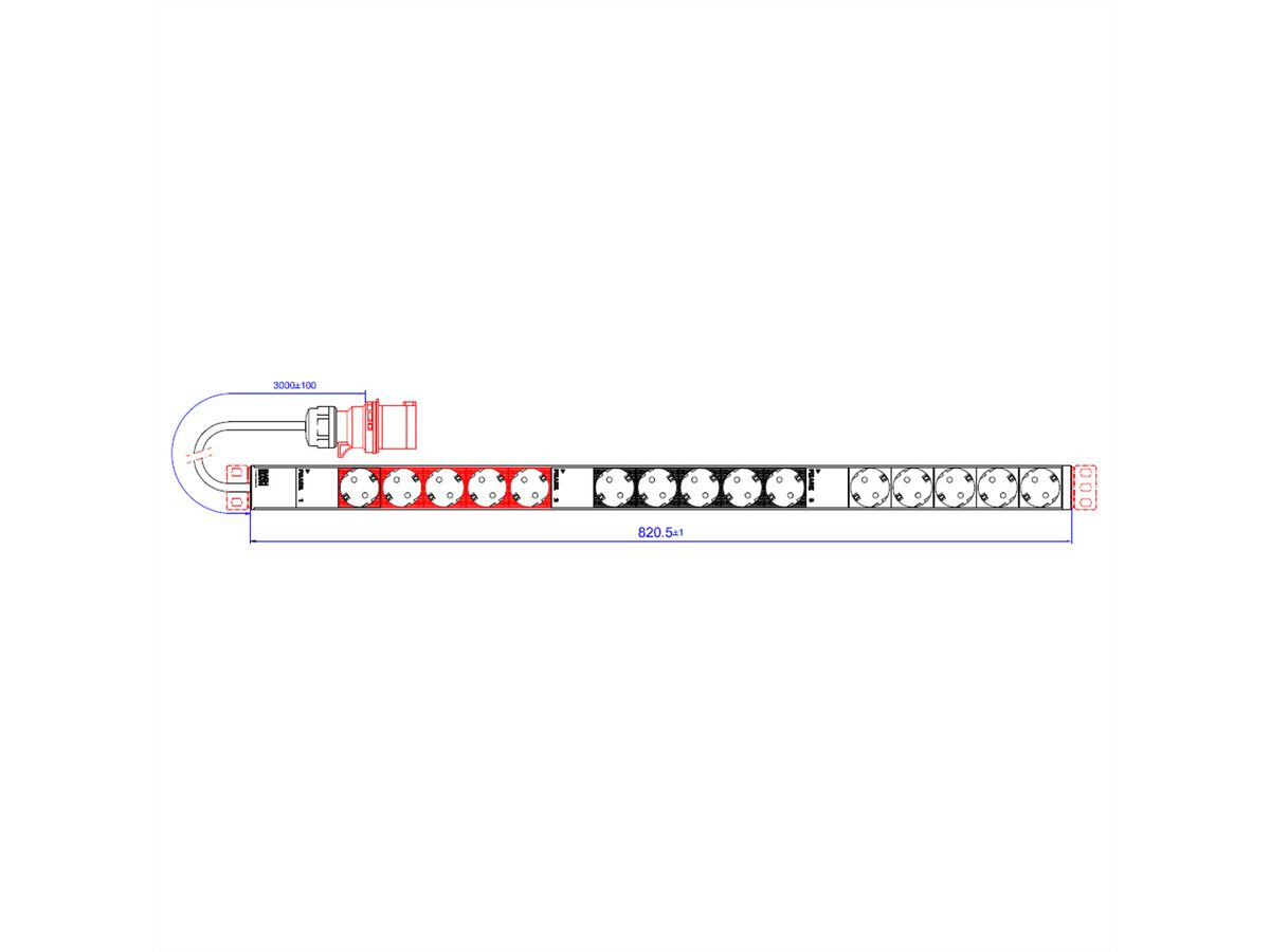 BACHMANN IT PDU ALU 0HE 15 x Schutzkontakt CEE 3x 16A rot