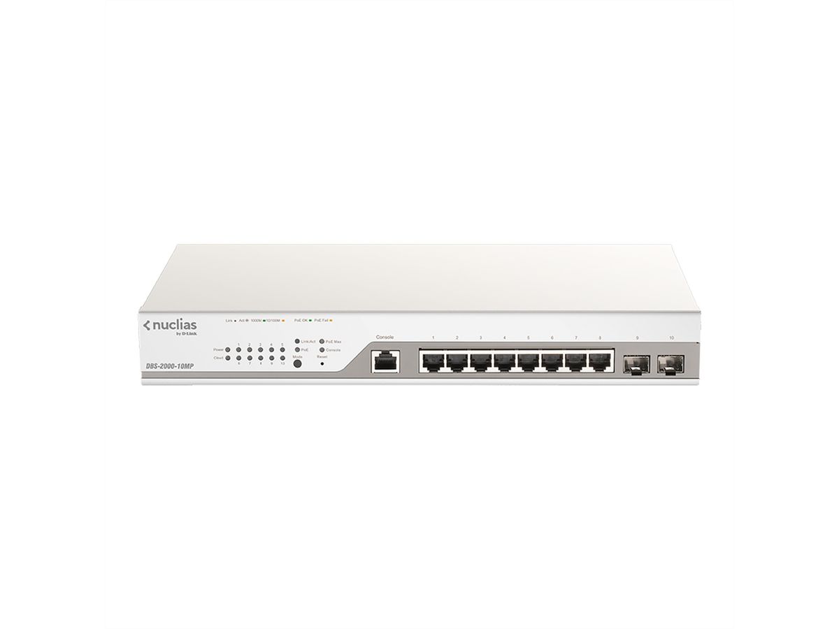 D-Link DBS-2000-10MP/E 10Port PoE Switch, Nuclias Cloud Managed Layer2 PoE+