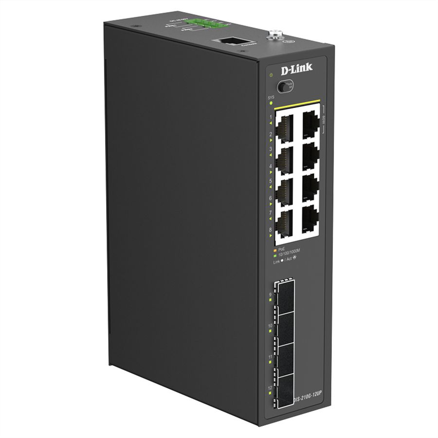 D-Link DIS-210G-12UP 12-Port Switch, Smart Managed Gigabit PoE Industrial