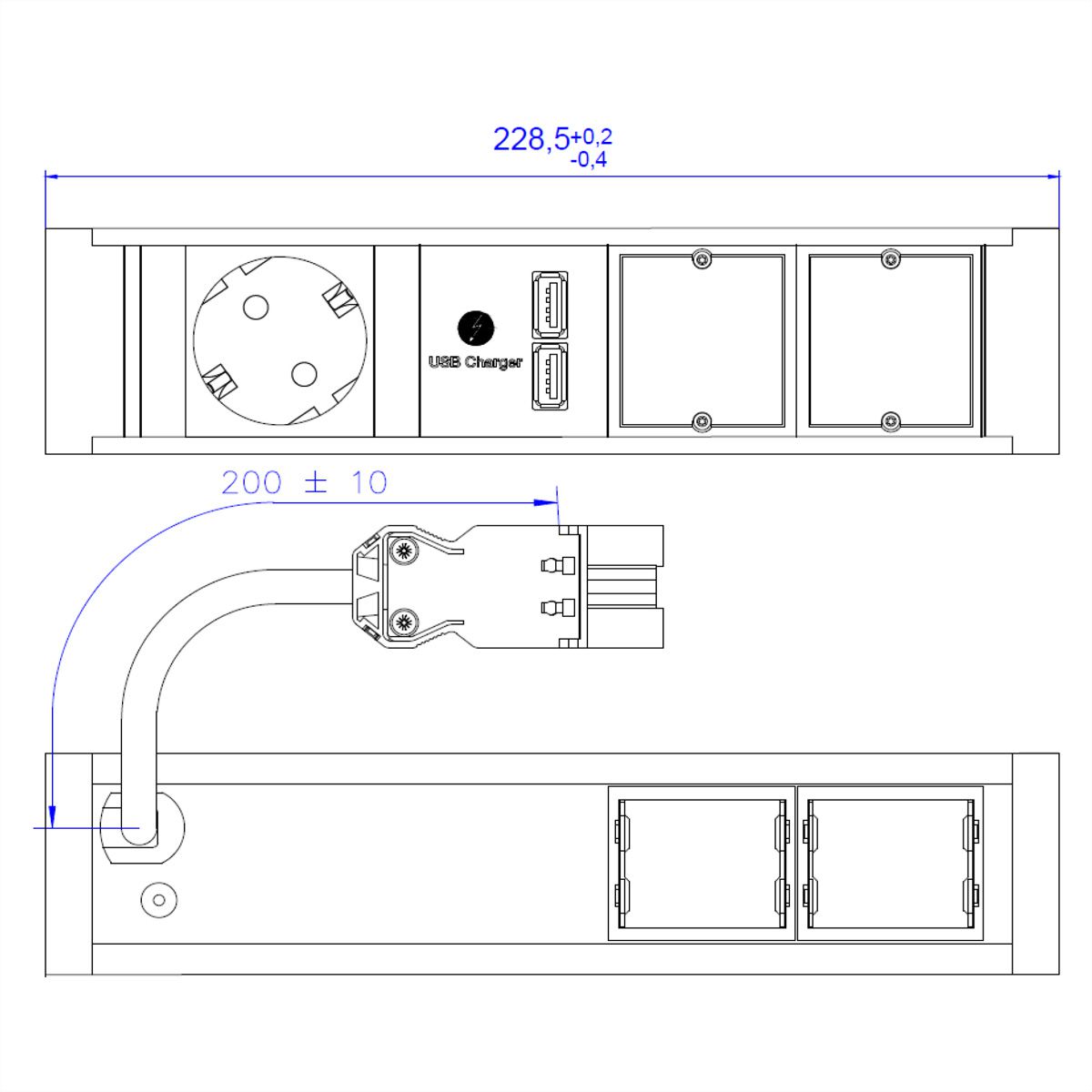 BACHMANN VENID 2x Schutzkontakt, 2x ABD 1x USB-Charger, schwarz