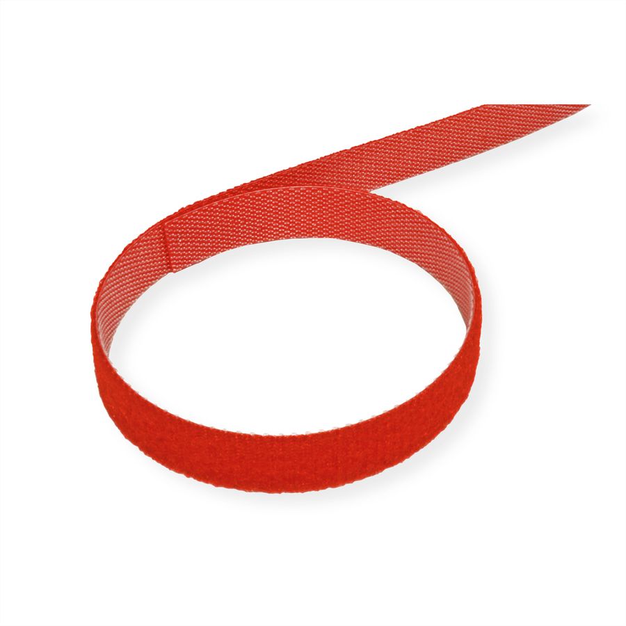 VALUE Klettband auf Rolle, 10mm, rot, 25 m