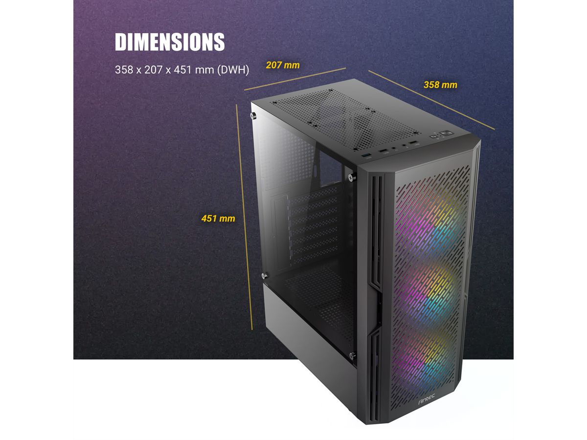 ANTEC AX20 PC Gehäuse Midi Tower Gaming Black ATX, schwarz