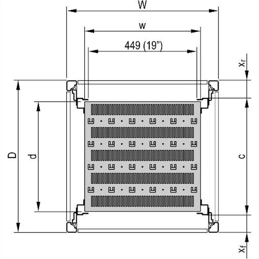 SCHROFF 19"-Fachboden, stationär, 75 kg - 19"FACHB.STAT.600B 900T 7021