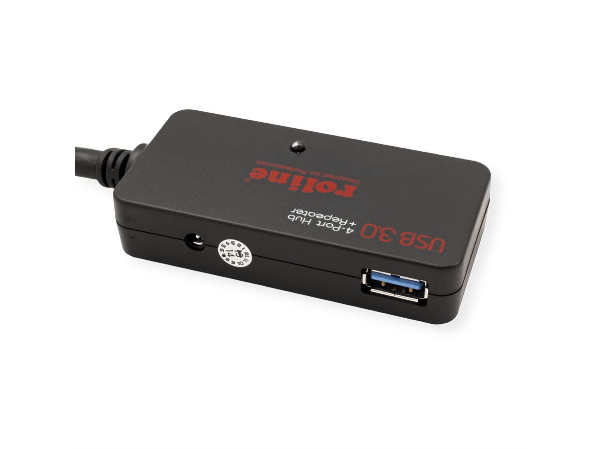 ROLINE USB 3.2 Gen 1 4-Port Hub mit Repeater, schwarz, 10 m