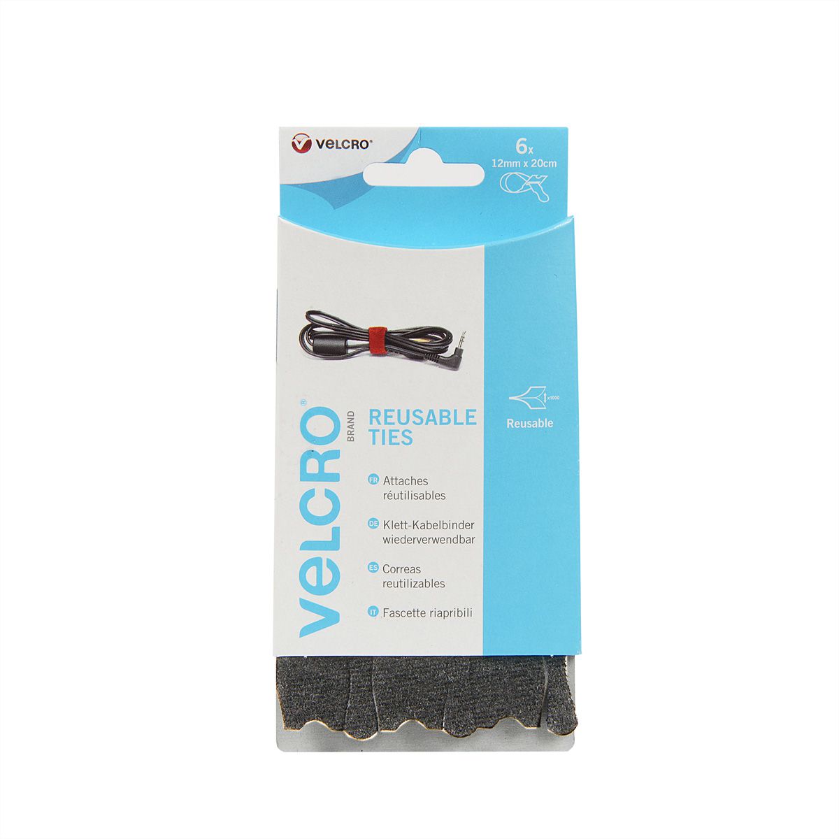 VELCRO® ONE-WRAP® Wiederverwendbare Klettstreifen, ONE-WRAP® Streifen 12mm x 20cm x 6 Schwarz