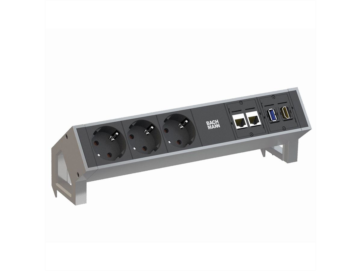 BACHMANN DESK2 3x Schutzkontakt, 2x CAT6, 1x HDMI, 1x USB 3.0, Zuleitung GST18 0,2m, INOX