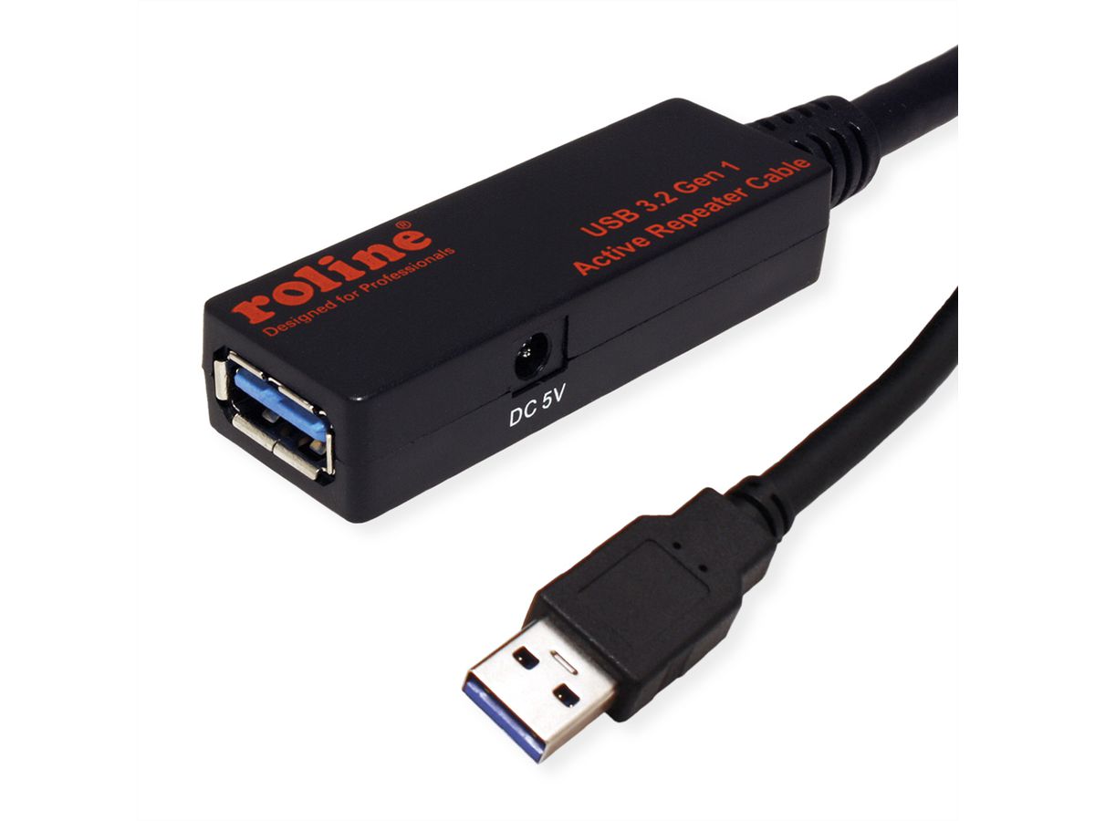 ROLINE USB 3.2 Gen 1 Aktives Repeater Kabel, schwarz, 15 m