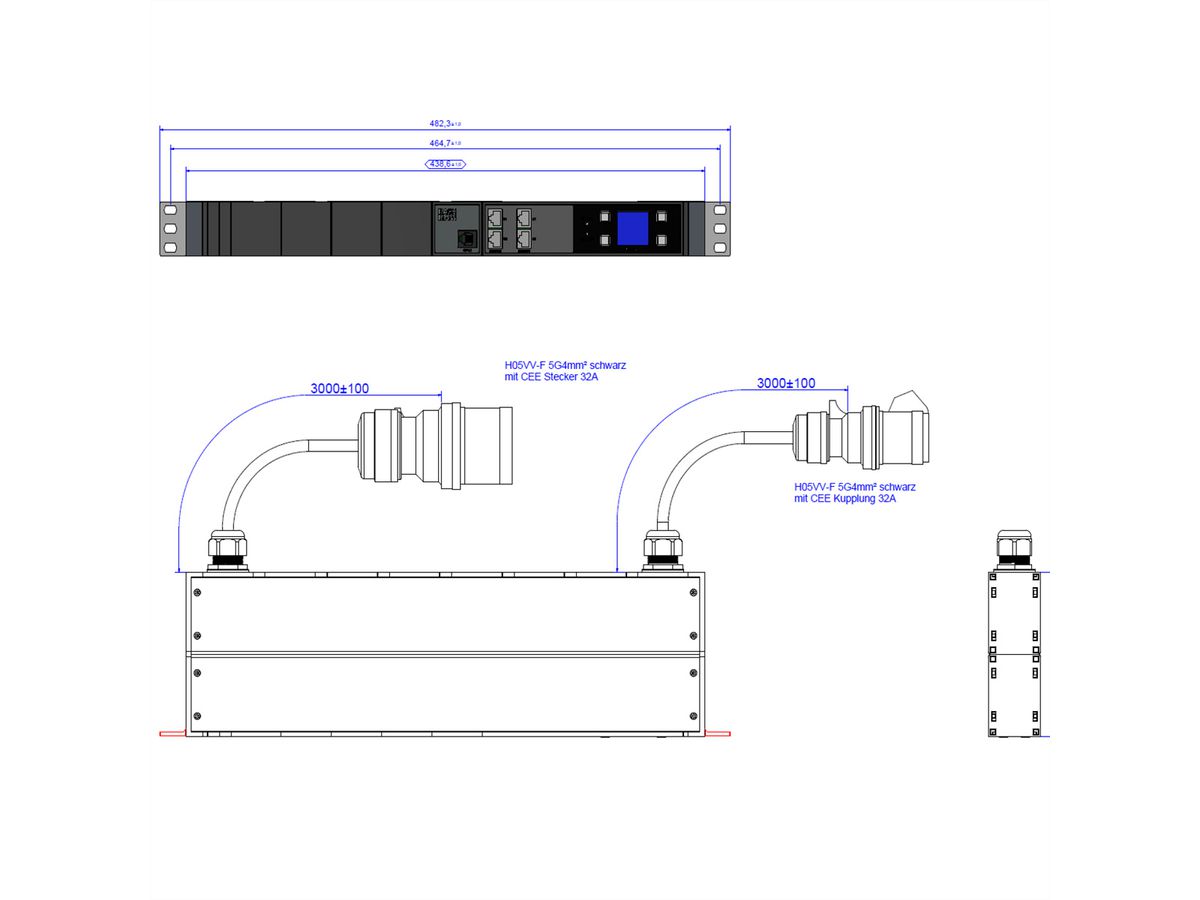 BACHMANN BN3000-XXL Slave 2x3m CEE 32A, Messung pro Phase, Diffmessung