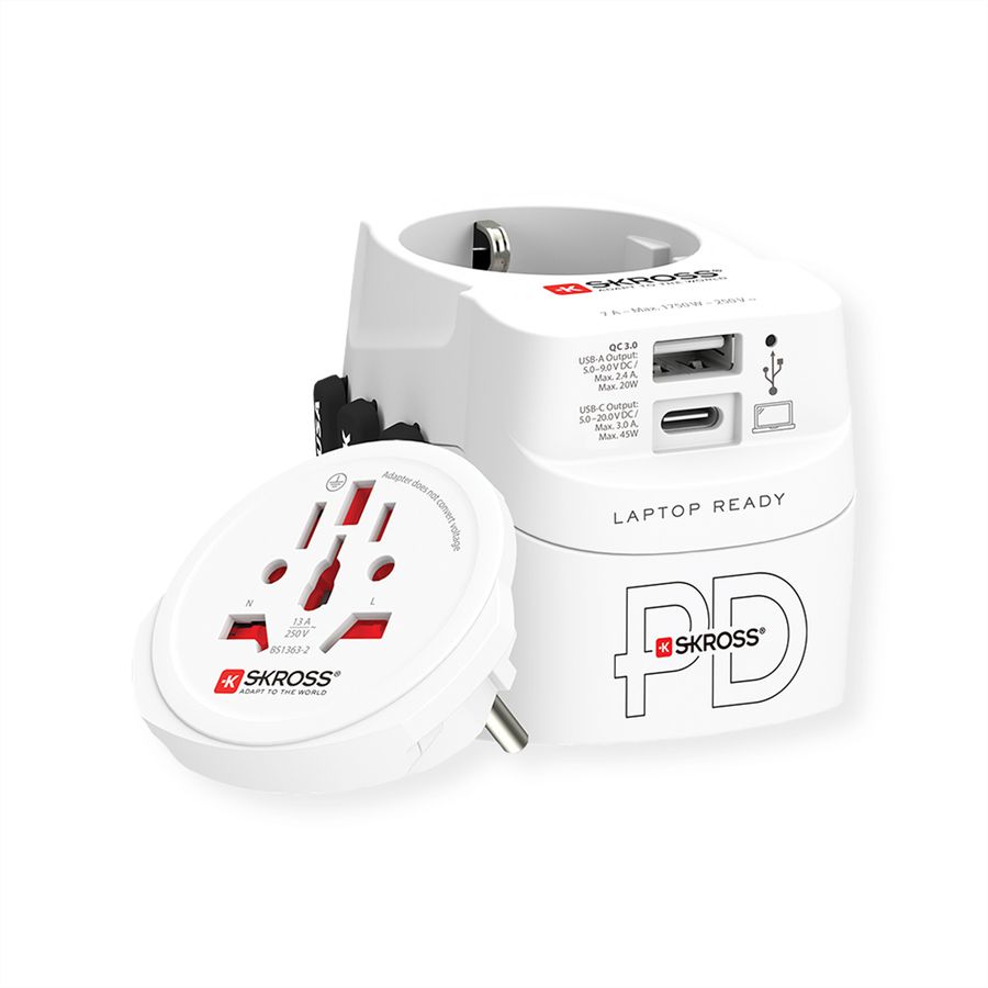 Skross PRO Light USB A/C 45PD World Reiseadapter, Weltweit