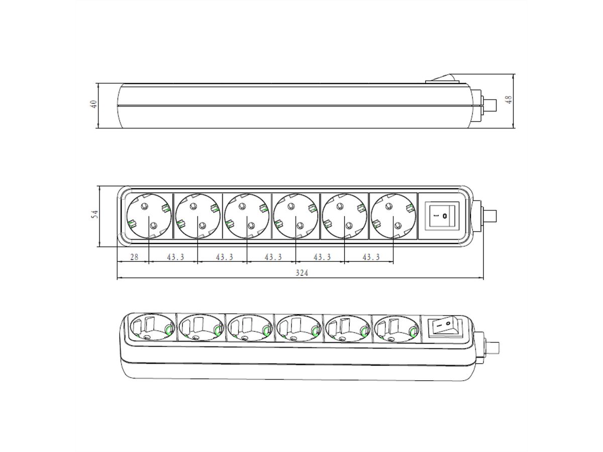 BACHMANN SELLY Steckdosenleiste 6x Schutzkontakt, Schalter, weiß, 1,5 m