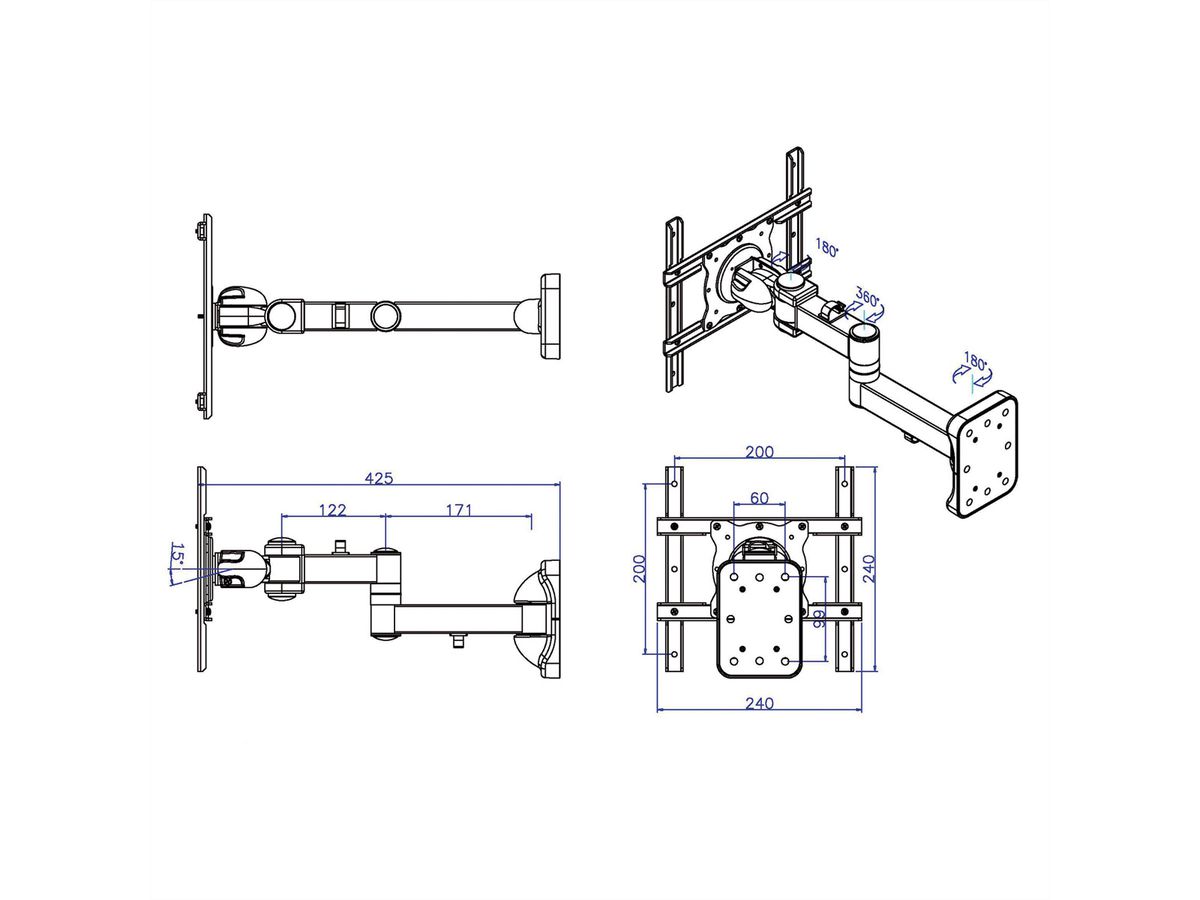 ROLINE LCD-/TV-Wandhalterung, 5 Gelenke, bis 25 kg