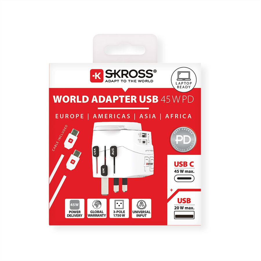 Skross PRO Light USB A/C 45PD World Reiseadapter, Weltweit