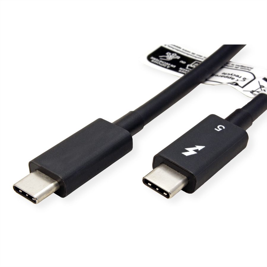 ROLINE Thunderbolt™ 5 Kabel, USB C-C, ST/ST, 8K UHD-2, 80Gbit/s, 240W, passiv, schwarz, 0,5 m