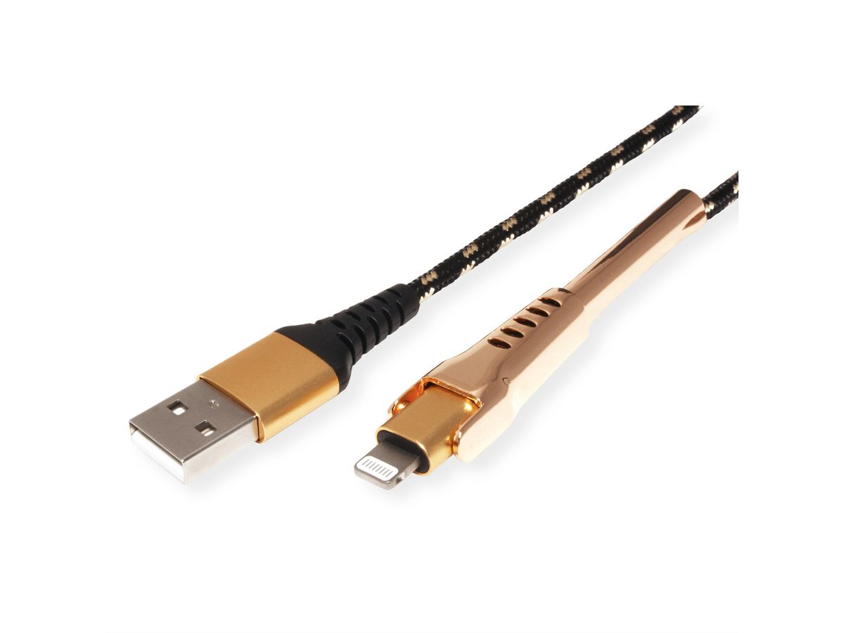 ROLINE GOLD USB 2.0 Sync- & Ladekabel USB-A/Lightning, Stütze, 1 m