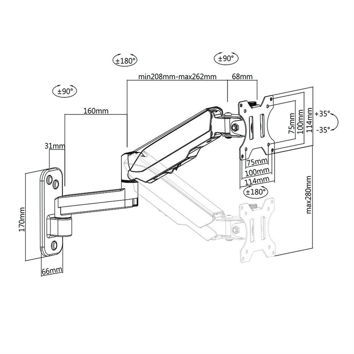 VALUE LCD-Arm, Wandmontage, 5 Gelenke, 17-32 Zoll, bis 8 kg, schwarz
