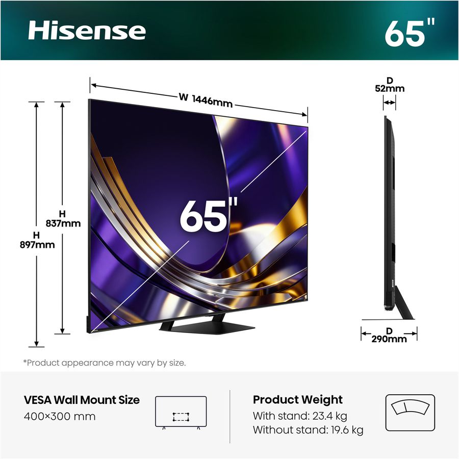 Hisense TV 65U7DS PRO 65", Mini-LED 4K, 165Hz, 3000 Nits
