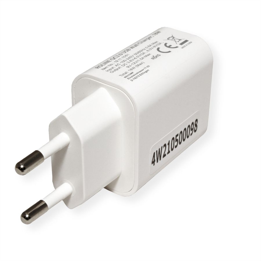 ROLINE USB Charger mit Euro-Stecker, 1 Port, QC3.0, 18W