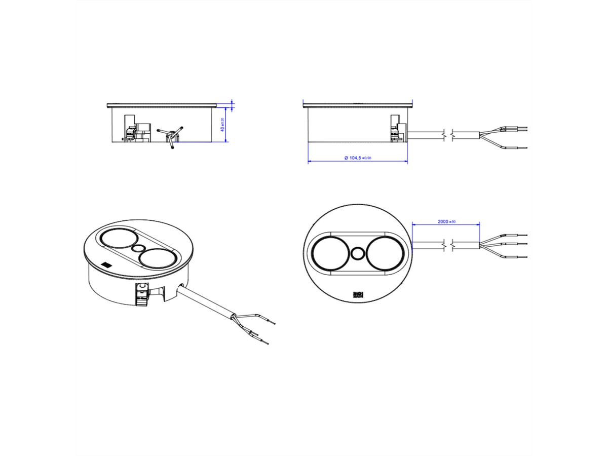 BACHMANN TWIST2 2xUTE 2,0m AEH RAL9005 30GE rund