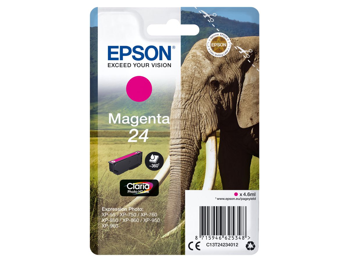 Epson Elephant Singlepack Magenta 24 Claria Photo HD Ink