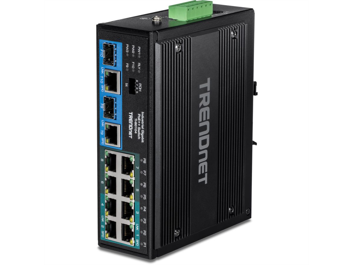 TRENDnet TI-BG104 10 Port Rail Switch, Industrial Gigabit PoE++ DIN-Rail