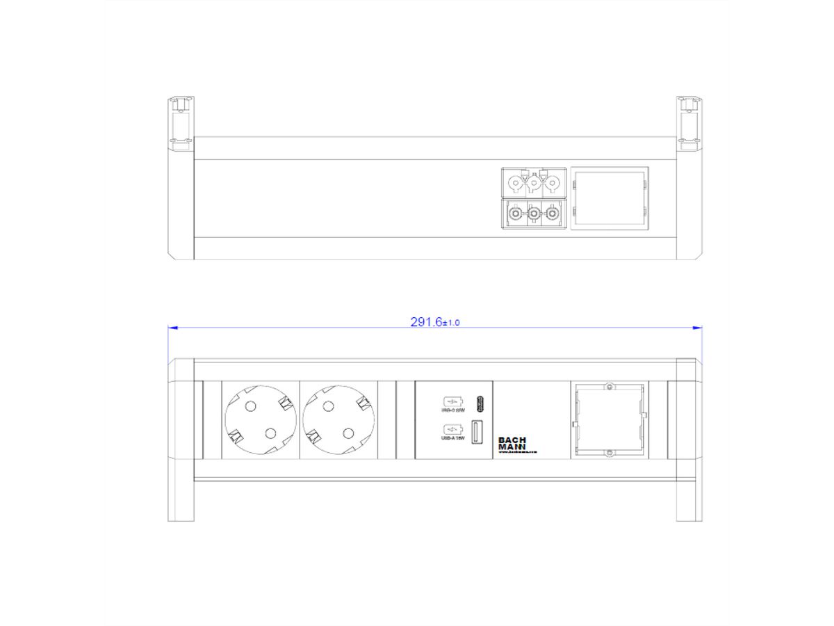 BACHMANN DESK 2xSchutzkontakt USB A&C, USB Charger 22W 1xABD GST18