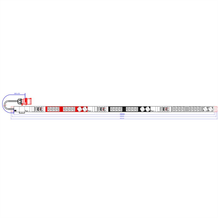 BACHMANN IT PDU ALU 1HE 24x C13 6x Schutzkontakt 6LS, CEE 3x 32A rot