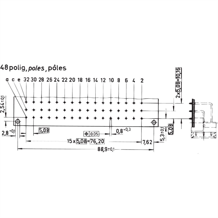 SCHROFF Messerleiste - MESSERLEISTE E 48 5.08 ACE