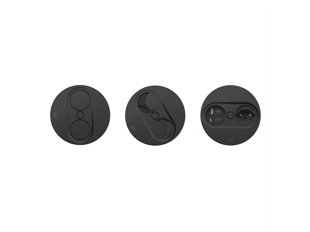 BACHMANN TWIST2 1xCH 1xUSB A/C 22W, L=0,2m RAL9005 30GE rund