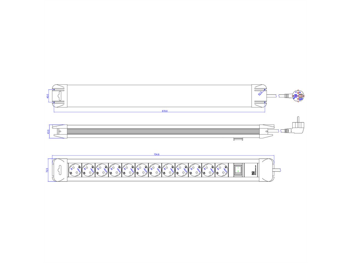 BACHMANN CONNECTUS Steckdosenleiste 12x Schutzkontakt, Kunststoff, mit Schalter, 2,0m