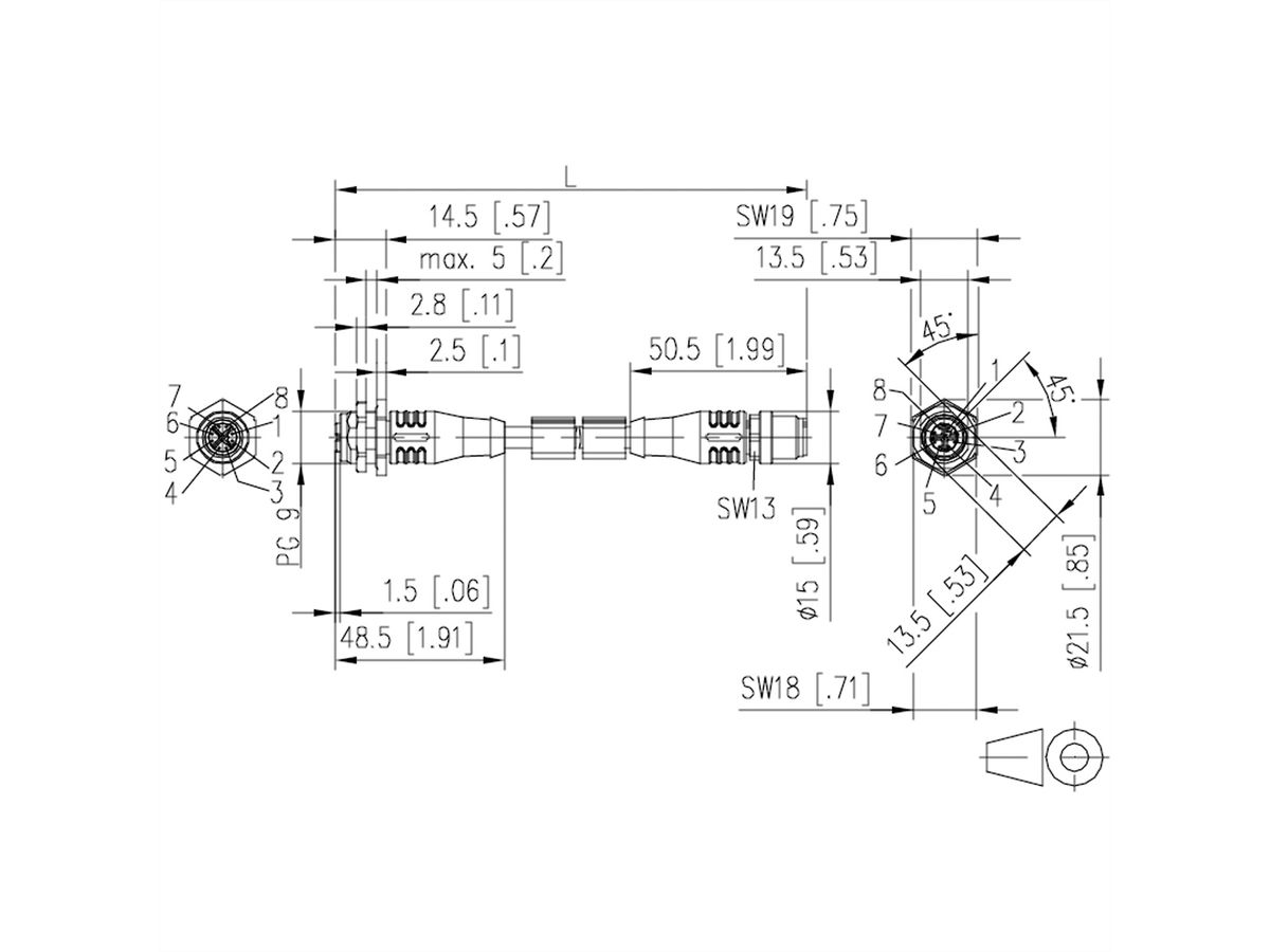 METZ CONNECT Verbindungsleitung M12 BU-M12 ST, 8-pol X-kodiert, gerade-gerade, 10 m