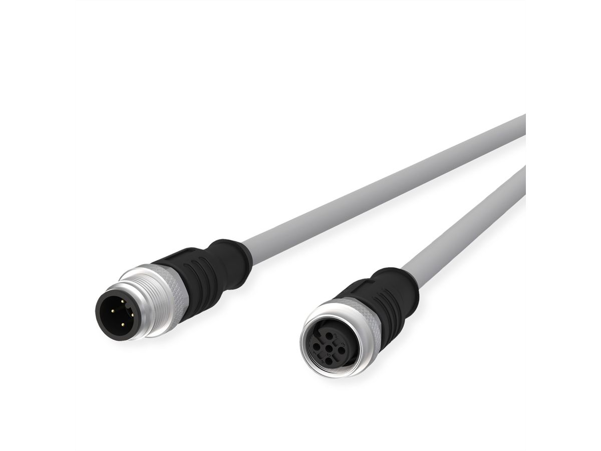 METZ CONNECT M12 Sensor-/Aktorleitung, A-kodiert, M12 Stecker gerade - M12 Buchse gerade, grau, 2 m