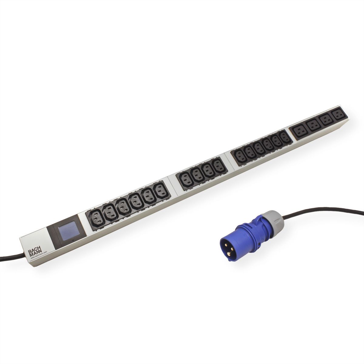 BACHMANN BN0500 19" PDU 1HE 16xC13 4xC19, Leistungsmessung, Anschluss CEE 16A, blau