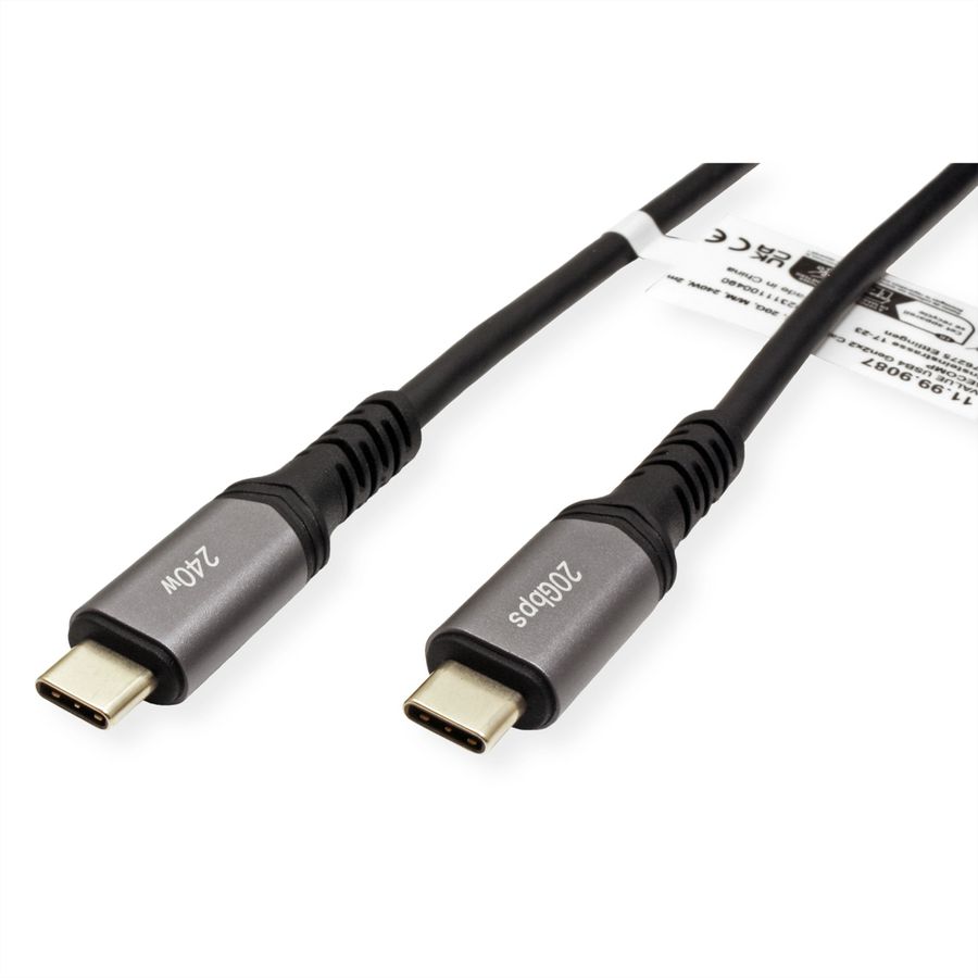 VALUE USB4 Gen2x2 Kabel, C–C, ST/ST, 4K UHD-1, 20Gbit/s, 240W, schwarz, 2 m