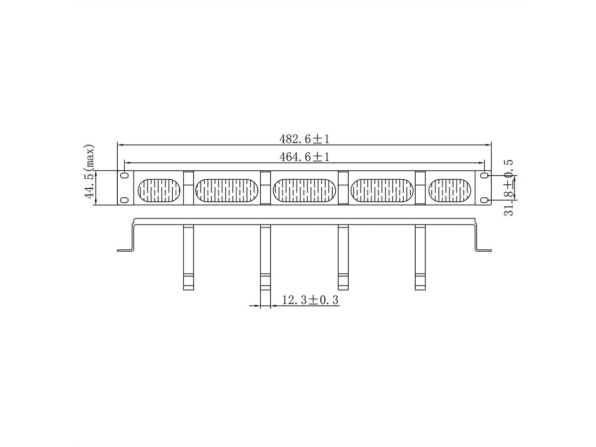 VALUE 19"-Frontplatte, 4 Ösen Typ G, Kabeldurchführung (Bürste), schwarz