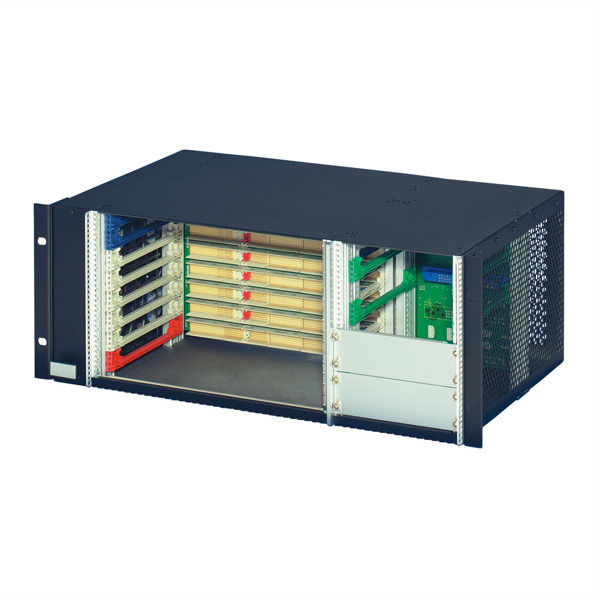 SCHROFF Einschubsystem mit 64 bit CompactPCI-, PSB-, H.110-Busplatine, 6HE horiz. eingebaut mit Rear I/O für 19"-Netzgerät
