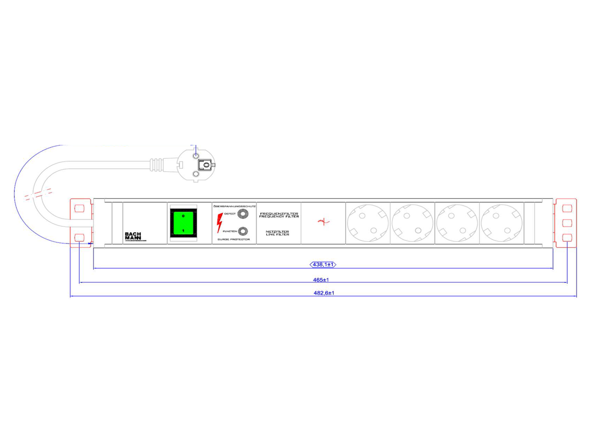 BACHMANN 19" PDU 1,5HE 4xCEE7/3, Schalter