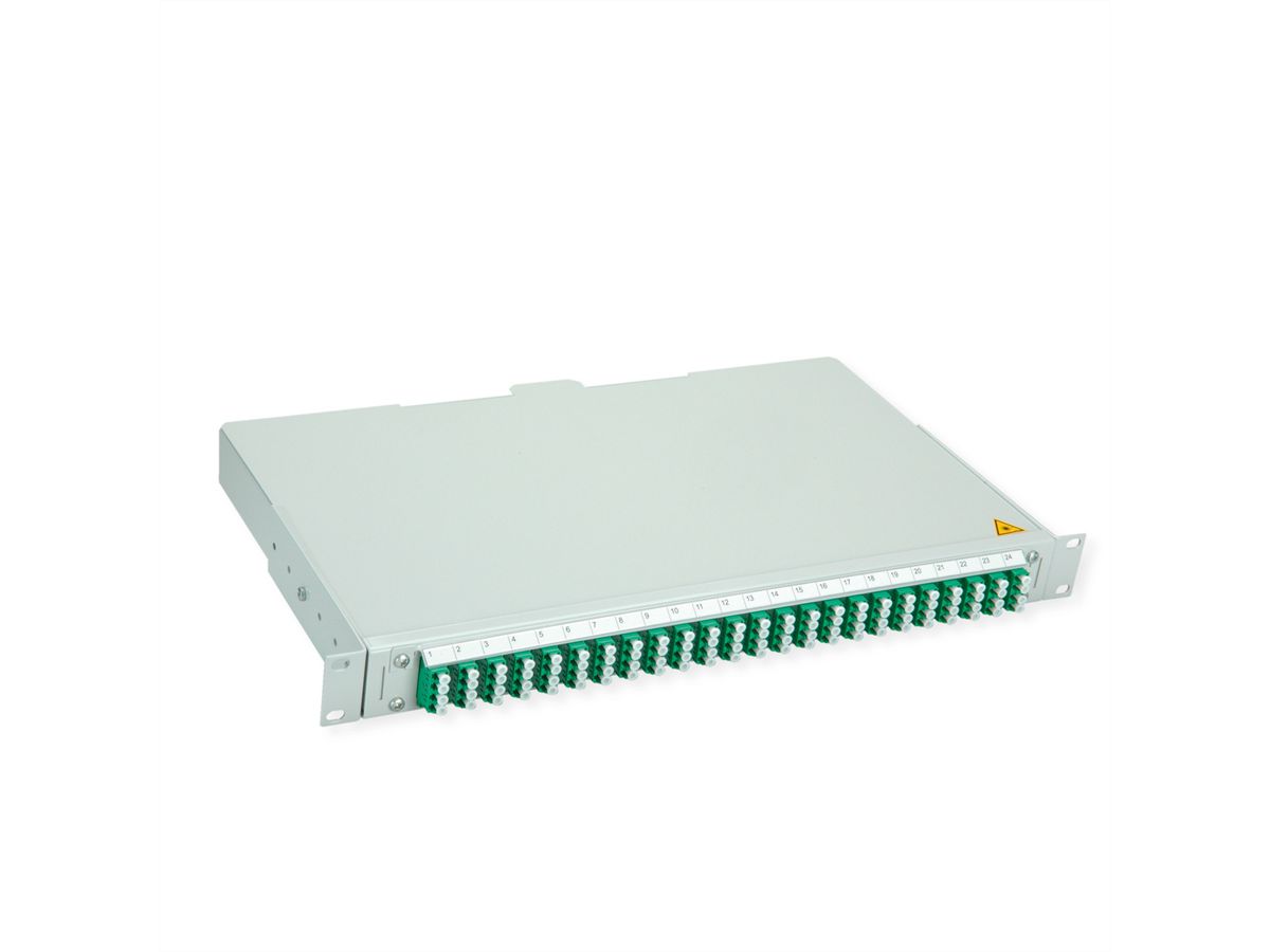 TELEGÄRTNER BASIS V LWL-Panel mit Kupplungen & Pigtails, 24x LC Quad, grün, OS2 APC