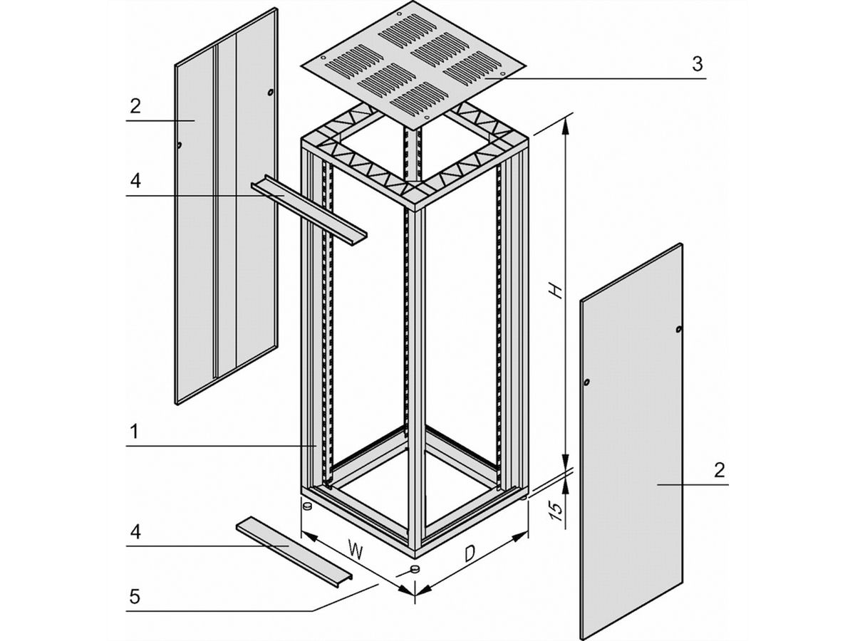 SCHROFF 19"-Schrank ohne Front- und Rücktür - EUROR.19"34HE 600B 800T 7021