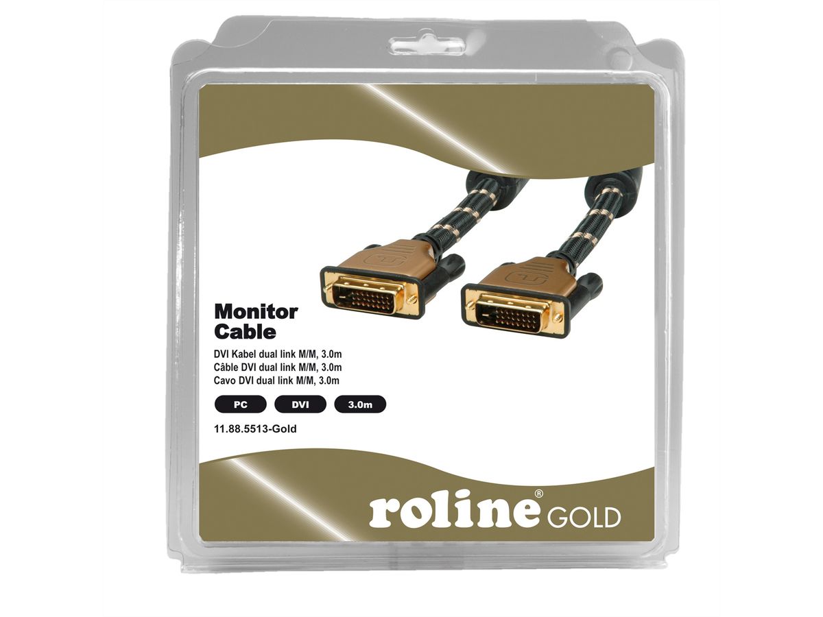 ROLINE GOLD Monitorkabel DVI, ST-ST, (24+1) dual link, Retail Blister, 3 m